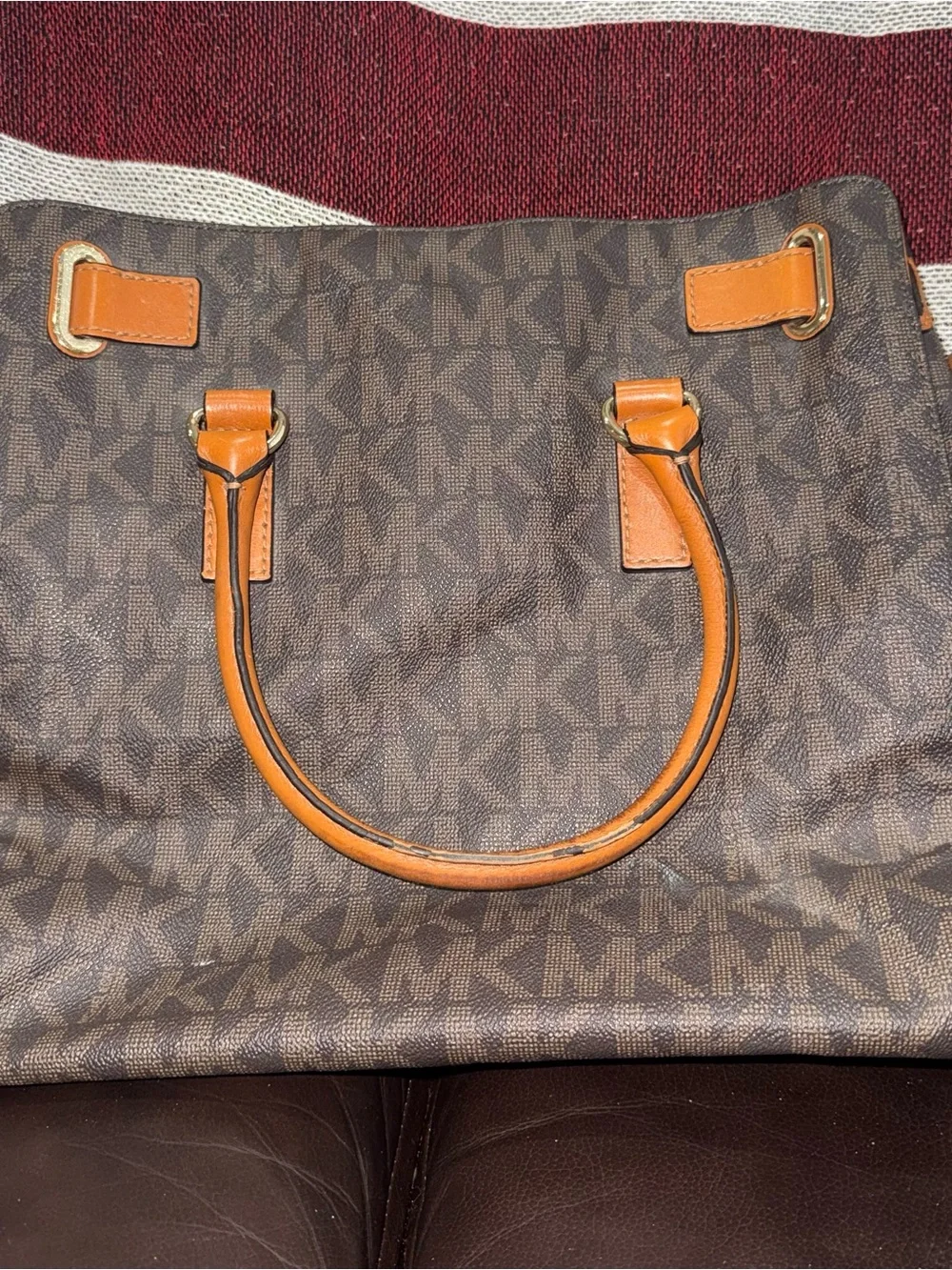 Michael Kors Brown Monogram Tote with Orange Leather Trim
